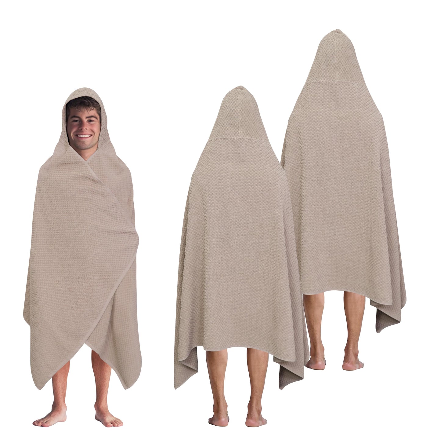 COTTON CRAFT Hooded Bath Towel – 2 Pack Oversized 35x70 Waffle Weave Towel with Hood for Adults - 100% Ringspun Cotton Pool Bath Sheet Wrap with Hood - Soft Super Absorbent Quick Dry – 450 GSM – Linen