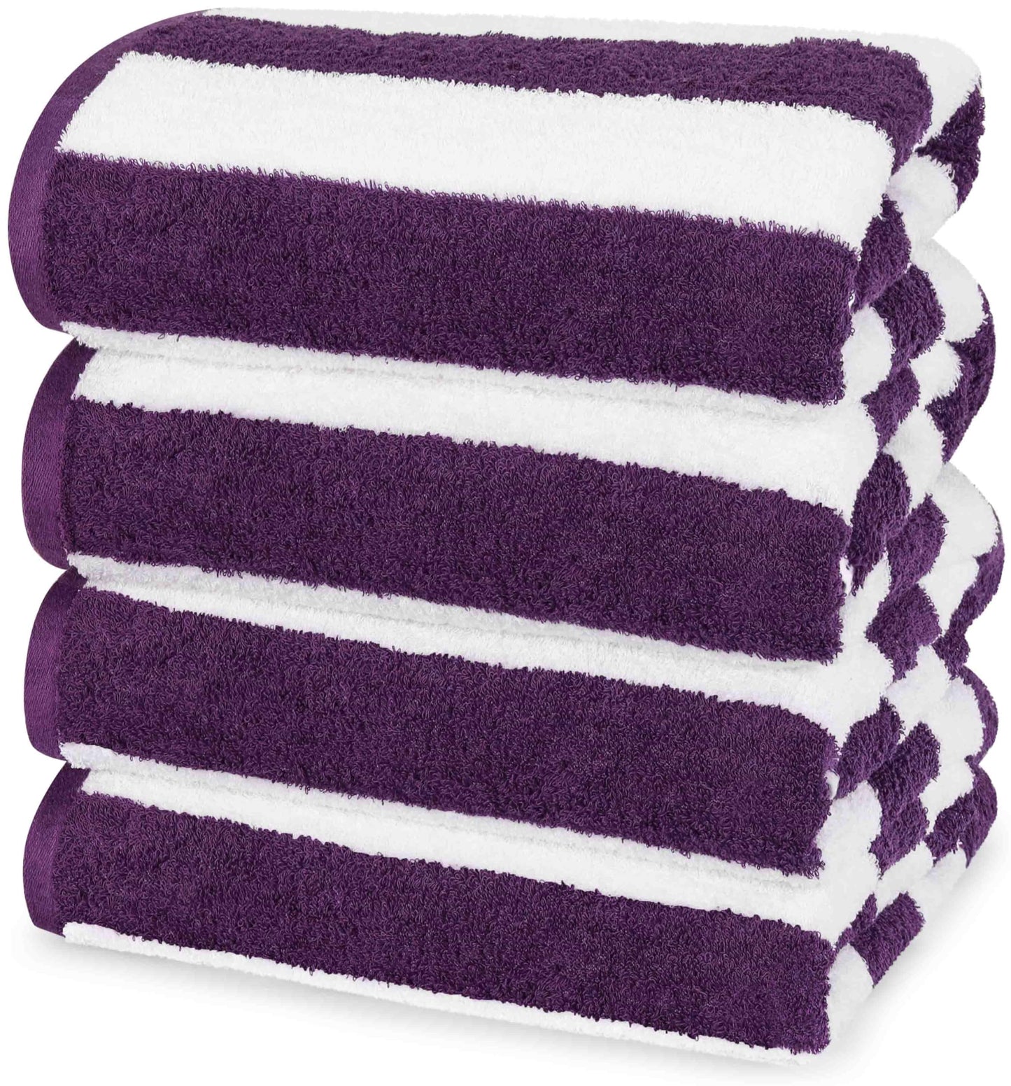 Utopia Towels Pack of 4 Cabana Beach Towels, Oversized 30 x 60 Inches Cotton Beach Towel Set, Smooth Ring Spun Texture for Pool and Swim Days, Modern Striped Design Bath Towels, Plum