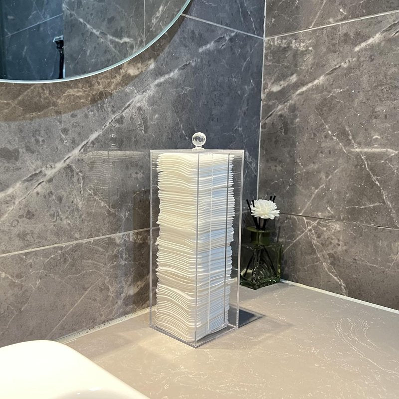 Clean Skin Club Acrylic Cotton Pad Dispenser - Vertical Storage Box with Lid for Easy Access