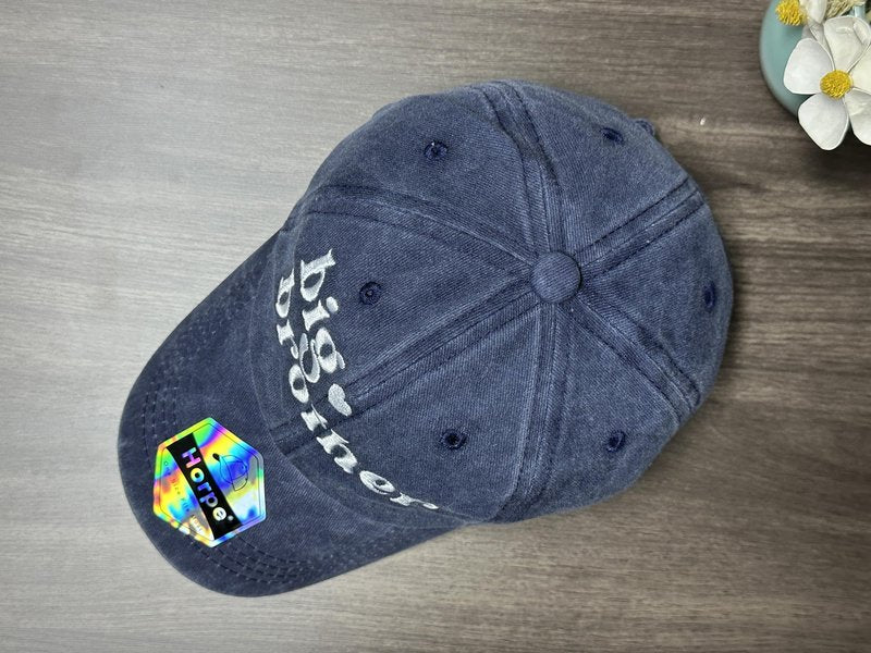Horpe New Big Bro Gifts for Sibling, First Time Brother Baseball Cap, Pride Hat for Kid Boy, Embroidered Adjustable Washed Navy Blue Cap