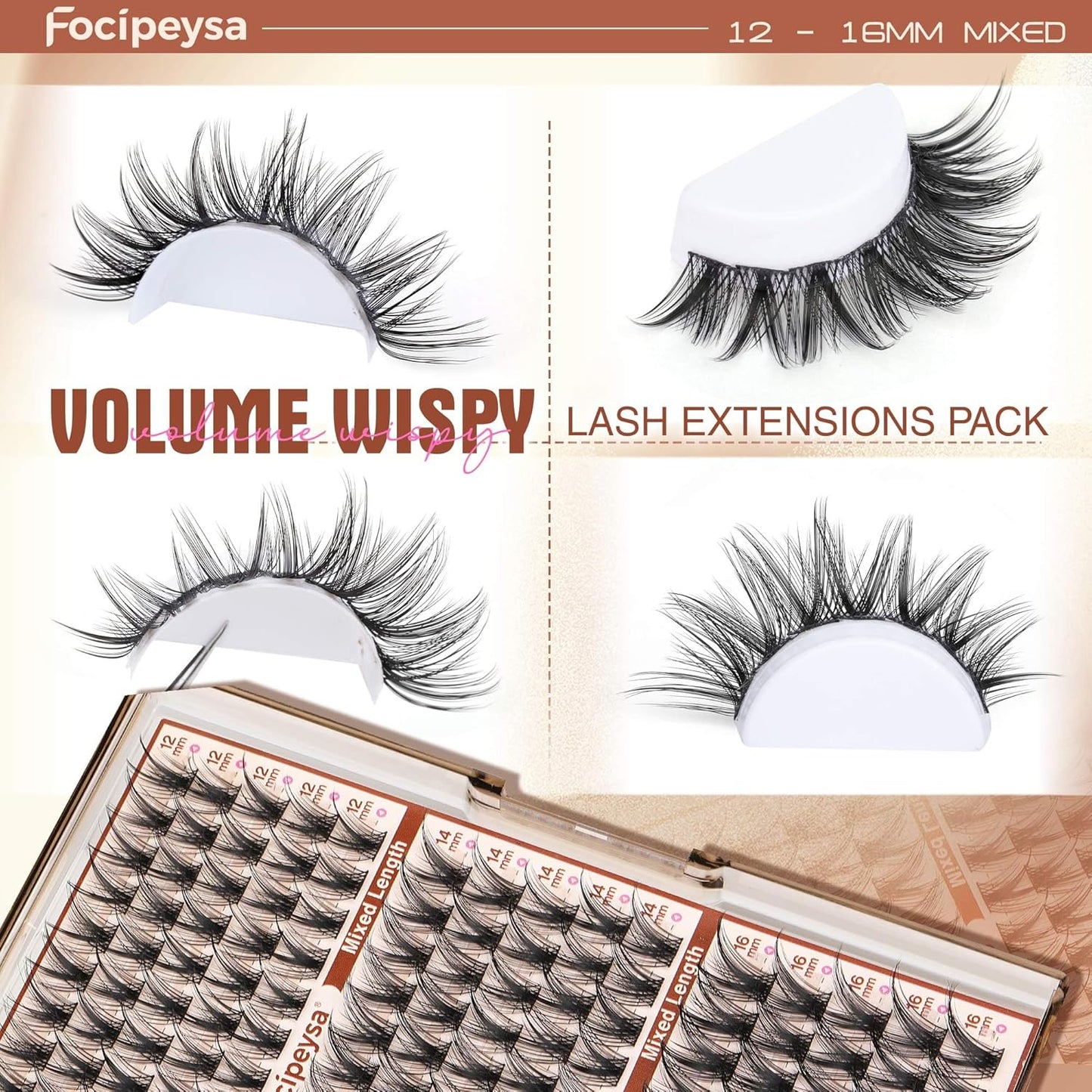 Wispy Lash Clusters - 12-16mm Natural Look Eyelash Extensions | DIY Fairy Lashes for Salon Effect
