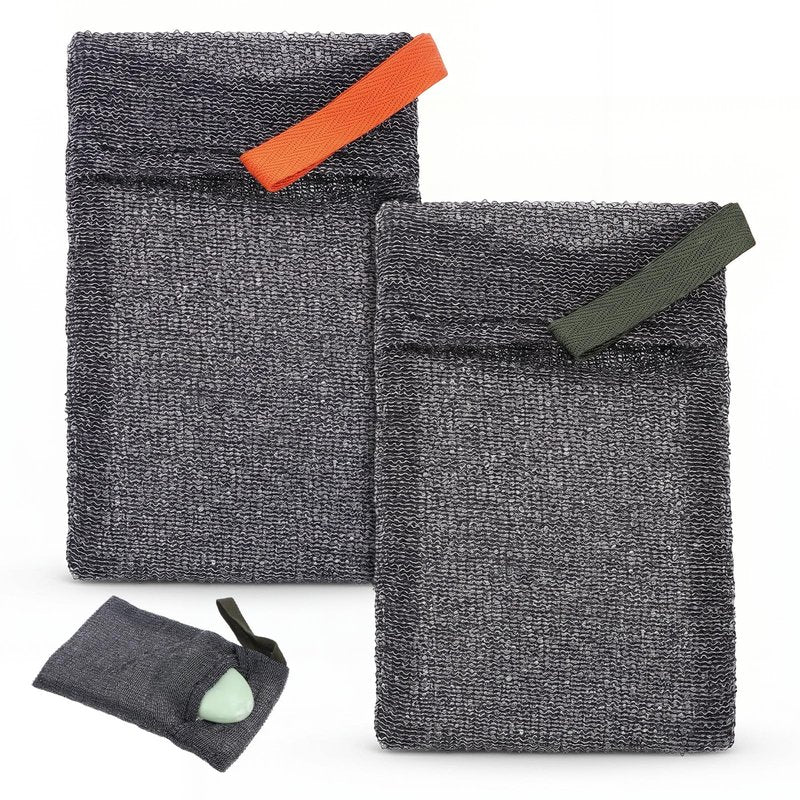 2PCS Bar Soap Pouch, Exfoliating Bath Sponge, Soap Bags, Body Scrubber Shower Sponge Loofah, Lathering Wash Bag for Body Washing, Deep Exfoliating, Travel with Quick-Dry Mesh