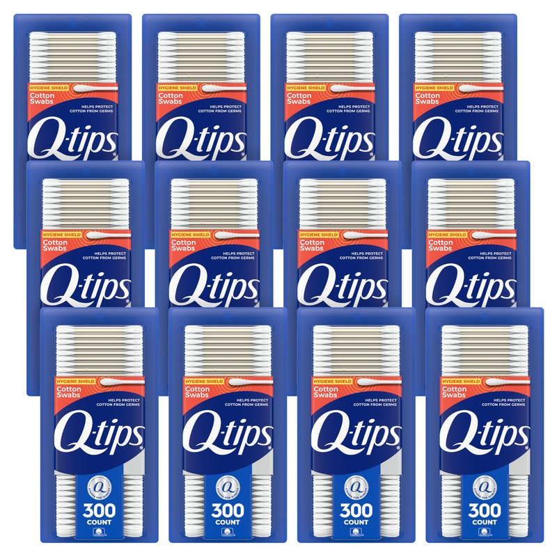 Q-Tips Antimicrobial Swabs for Cleaning are Made with 100 Percent Cotton, 300 Count, Pack of 12