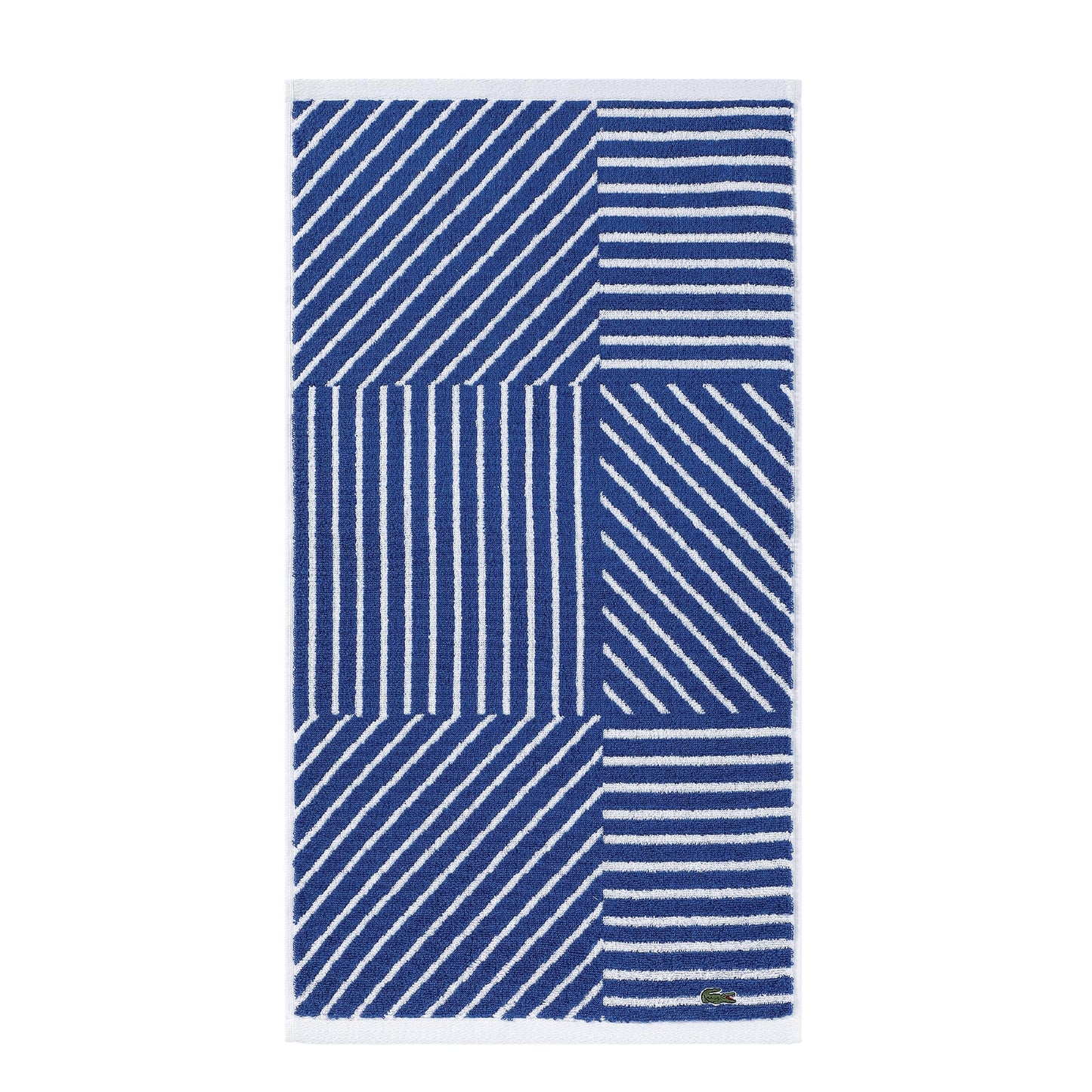 Lacoste Guethary Striped Towel – 100% Cotton, Reversible Modern Geometric Design, Soft & Absorbent, Durable & Lightweight, Machine Washable – Surf Blue, 16"x30" Hand Towel