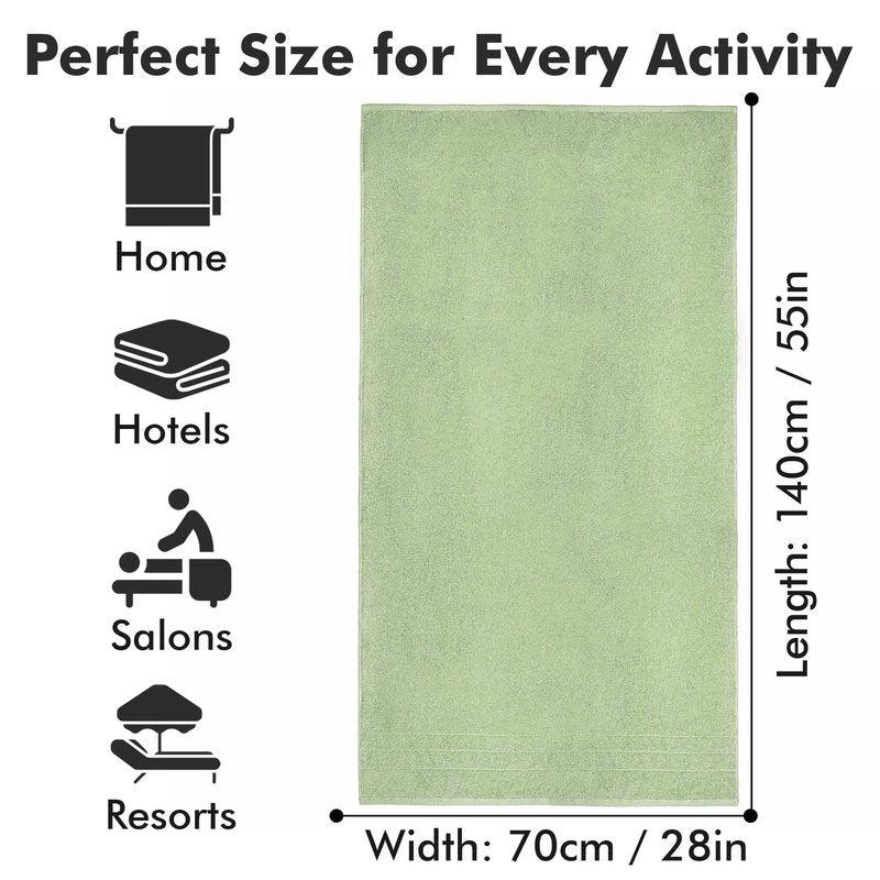 Novo Home Bath Towels Set of 4 – 100% Cotton Light Green Extra Large Towels for Bathroom, Spa Use (55x28 in) – Super Soft and Quick Dry Large Bath Sheets for Adults