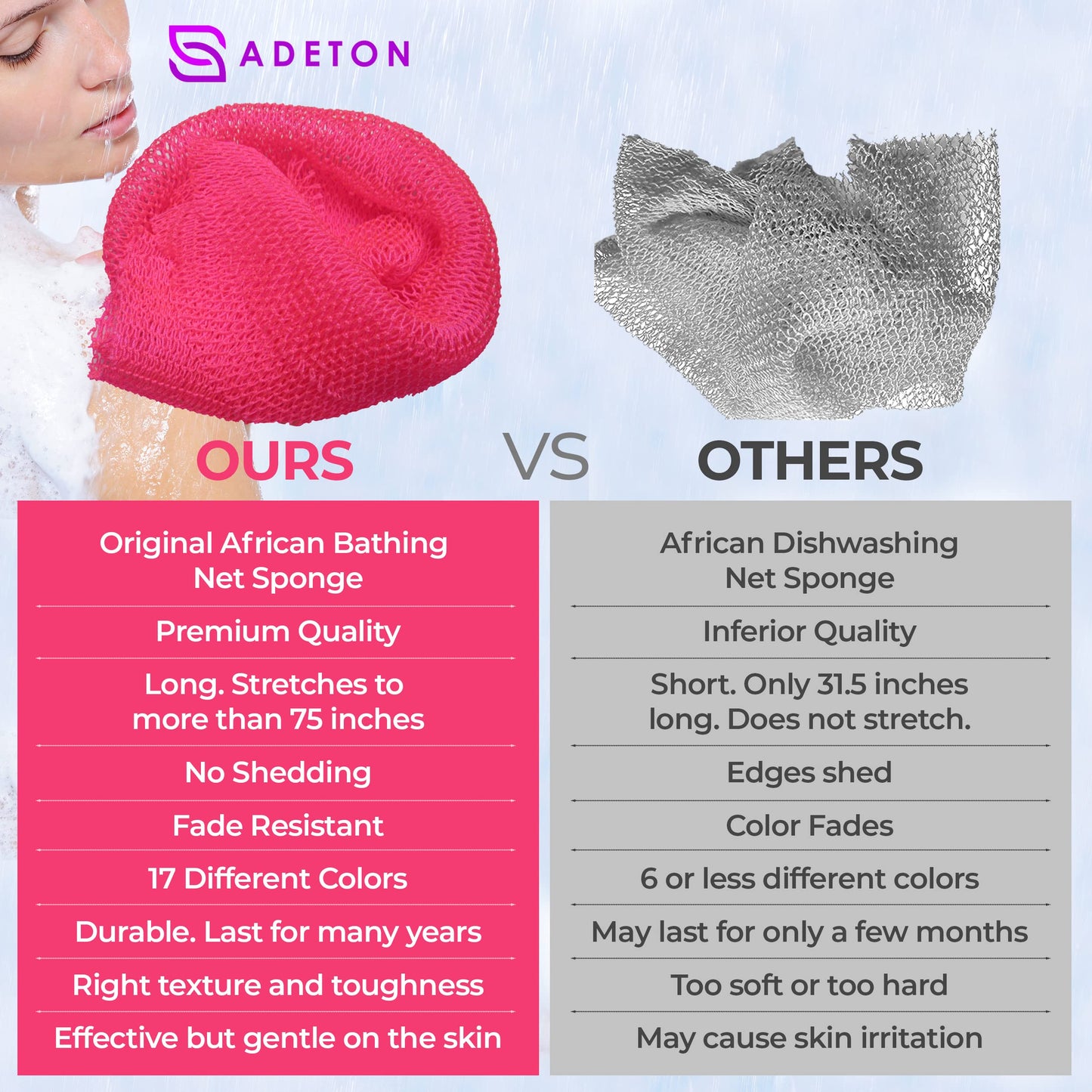 African Net Sponge Authentic, Exfoliating Bath Net Cloth, Real Knotted African Wash Net, Black Owned Sapo Afro Body Scrubber, Shower Essential Body Exfoliator, Large Deluxe Version (Pink Large)