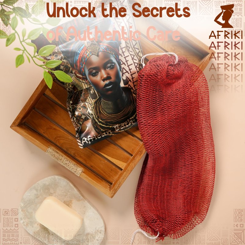 African Net Sponge, Premium Authentic Exfoliating Body Scrubber, Extra Long Stretch Bath Sponge for Shower, Deep Exfoliating Washcloth for Smooth Skin, 1 Pack (Burgundy)