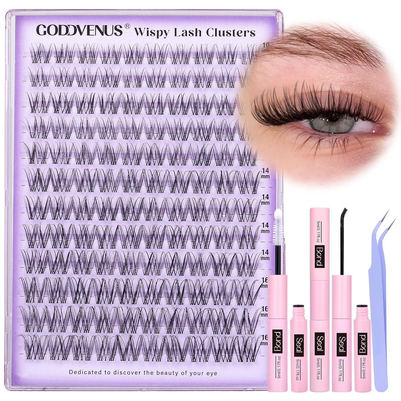 Goddivas Invisible Band Lash Clusters Kit - Wispy Natural DIY Eyelash Extensions | C Curl 10-16MM