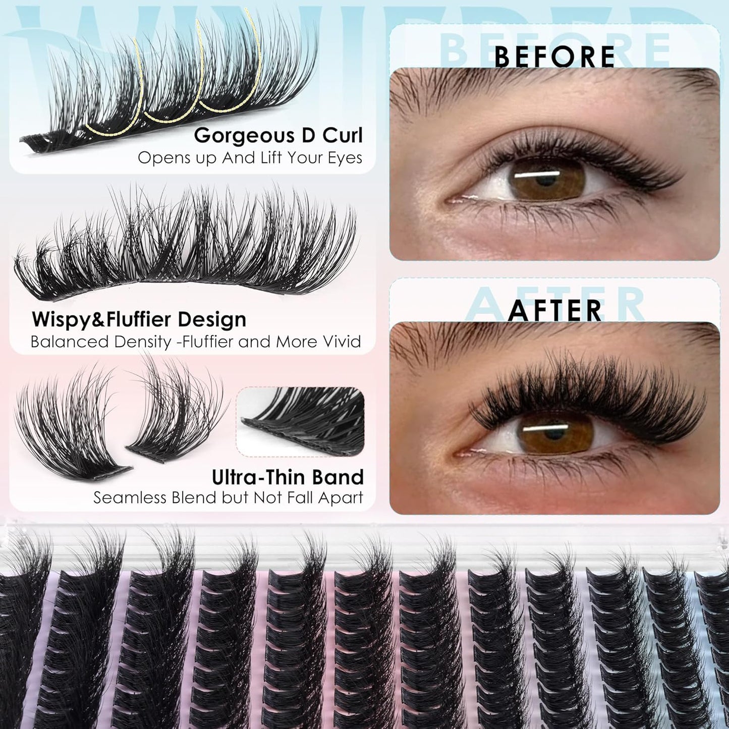 Wispy Eyelash Clusters - Fluffy DIY Lash Extensions | Lightweight Hybrid Faux Mink 10-16mm