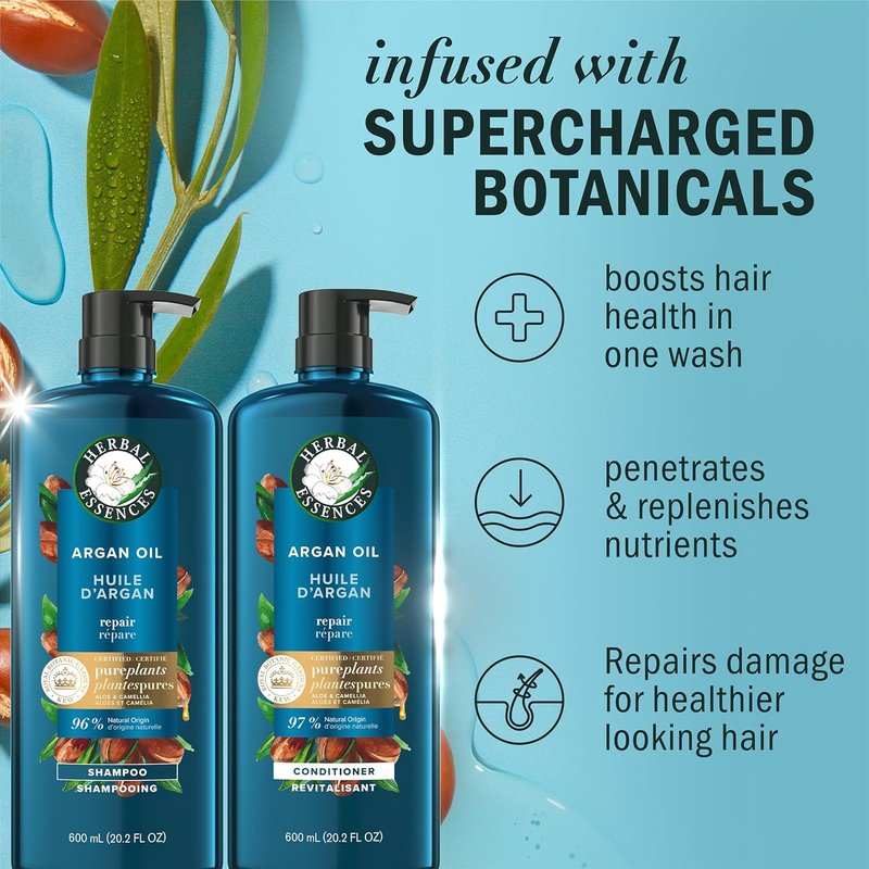 Herbal Essences Argan Oil Shampoo & Conditioner Set - Moisturizing, Paraben-Free, Color-Safe | 20.2 Fl Oz, 2-Pack