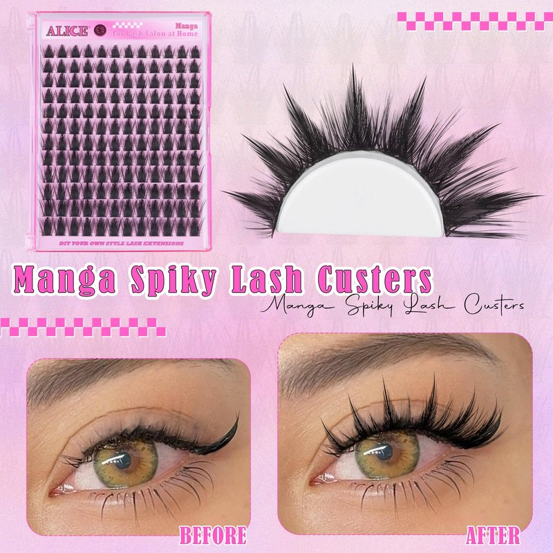 ALICE Manga Lash Clusters Wispy Cluster Eyelash Extensions with Spikes Anime Natural Eyelash Clusters Individual Lashes DIY at Home (144pcs/10-18mm/CD- Curly)