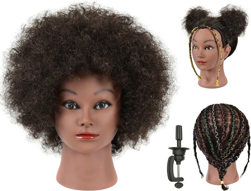 Kinky Curly Mannequin Head - 100% Human Hair for African American Braiding & Styling | Cosmetology Training Display with Stand