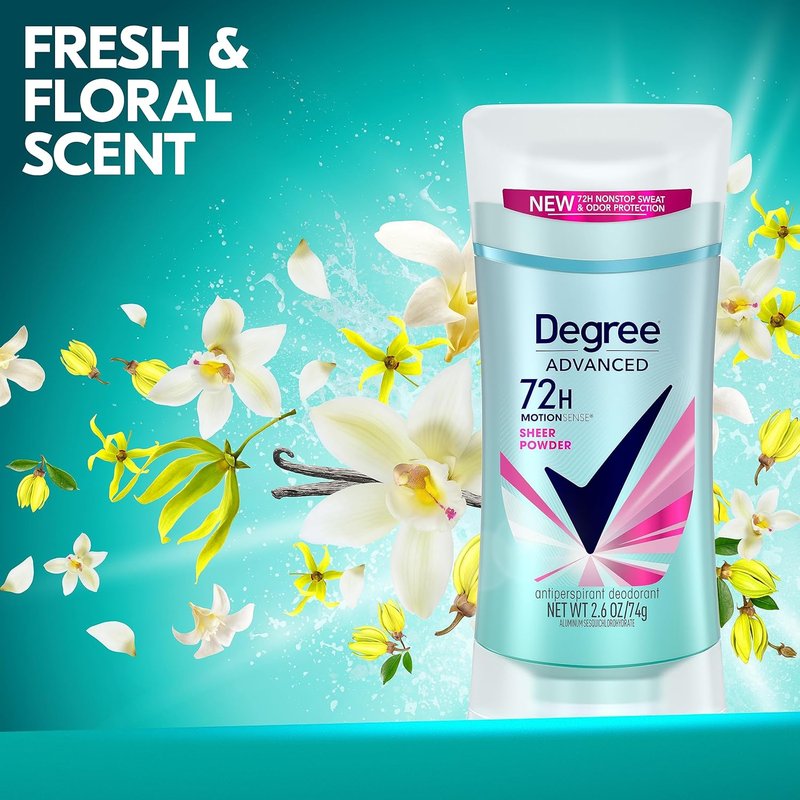 Degree Advanced Antiperspirant Deodorant - 72-Hour Sweat & Odor Protection | Shower Clean & Sheer Powder, 4 Count