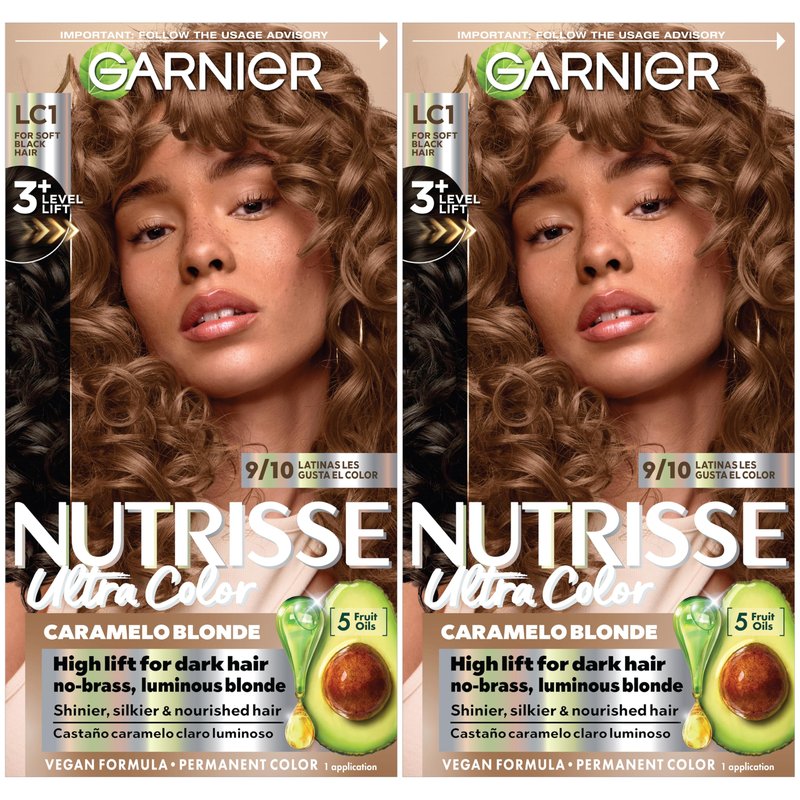 Garnier Nutrisse Ultra Color Hair Color, Permanent Hair Dye for Up to 8 Weeks of Bold, Vibrant Results, Vegan & Cruelty-Free, LC1 Hi-Lift Light Brown (Salted Caramelo), 2 Count