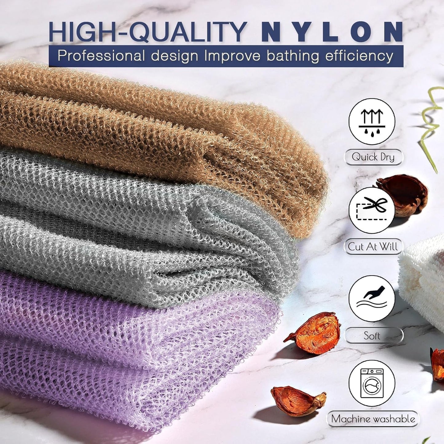 UJFQBH African Exfoliating Net Bath Sponge Set - 3 Pieces for Daily Skin Smoothing | Purple, Gray, Brown