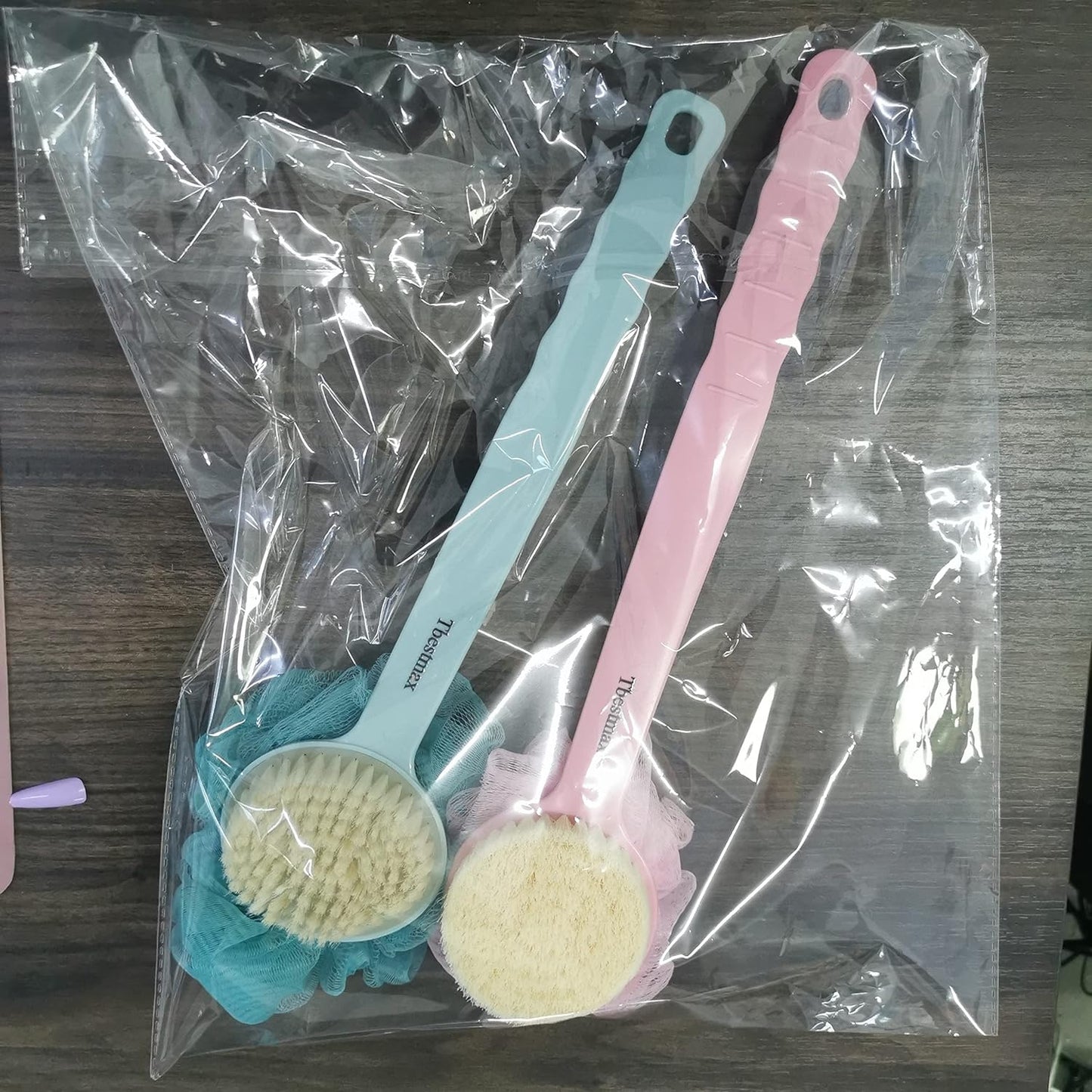 Tbestmax Loofah Back Scrubber - Long Handle Shower Body Brush for Women | Soft Mesh Sponge for Exfoliating & Massage
