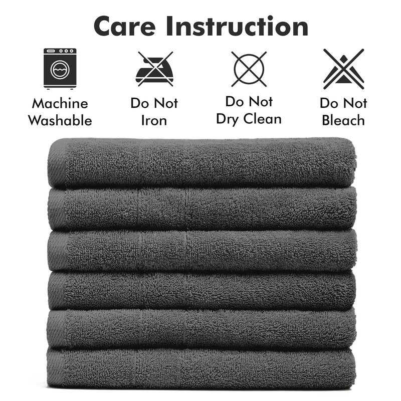 Novo Home 100% Cotton Hand Towels for Bathroom – Soft & Absorbent Towel Set– Pack of 6 Small Towel (34x20in) – Quick Dry Luxury Cotton Hand Towels – Dark Grey