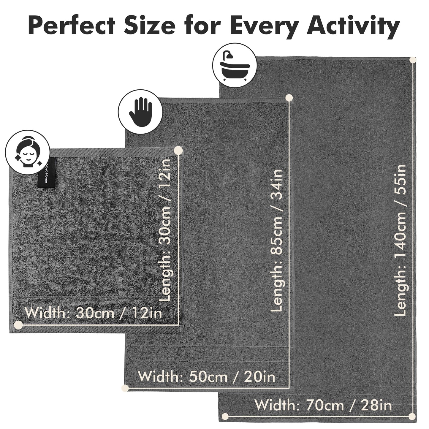 Novo Home Bath Towels Set of 8 – 100% Cotton (Dark Grey) Bathroom Towel Set Bale Includes 2 Bath, 2 Hand, 4 Face Towels – Soft, Absorbent & Quick Dry Towel for Bathroom, Spa, Kitchen, Hotel Use