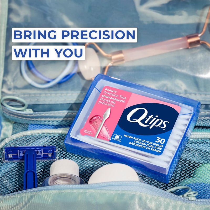 Q-tips Cotton Swabs Precision Tips, Travel Size Toiletries for Beauty and Home, 100% Cotton, 30 Count (Pack of 2)