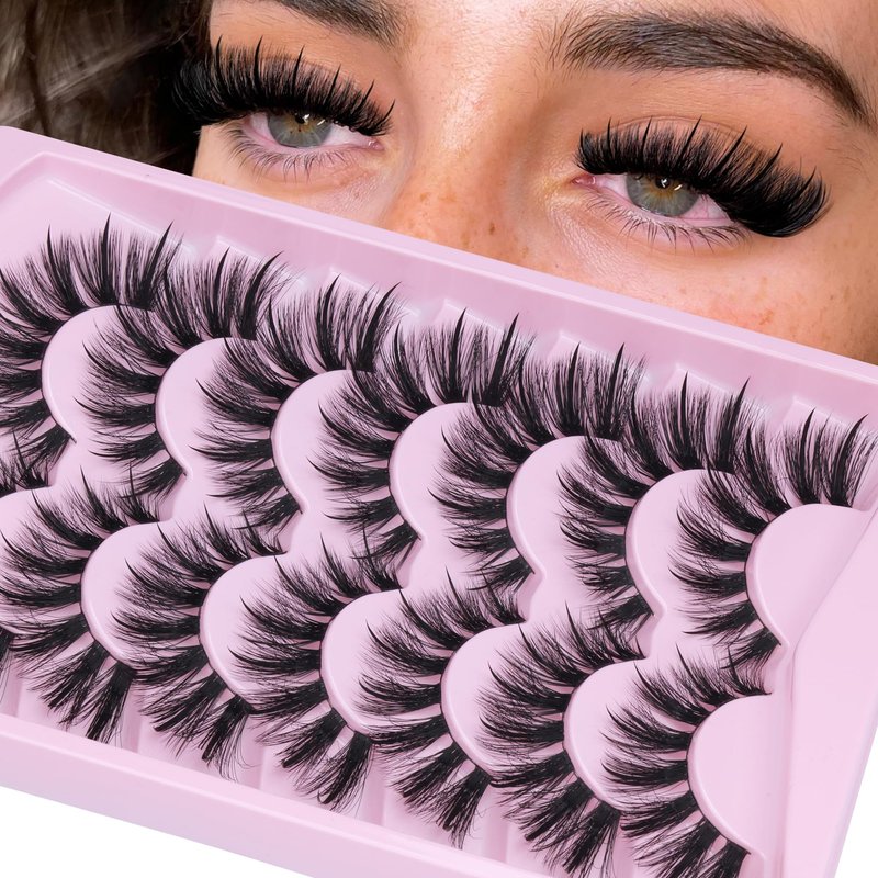 ALICE Lashes Wispy False Eyelashes - 7 Pairs Spiky Cat Eye Lashes Faux Mink Lashes - 0.02mm Ultra -Thin Band for Invisible Lash Line, Lightweight & Comfortable Wear, Reusable Natural Looking Falsies
