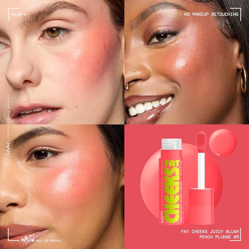 NYX PROFESSIONAL MAKEUP Fat Cheeks Liquid Blush - Buildable Dewy Formula for 12HR Wear | Peach Plunge