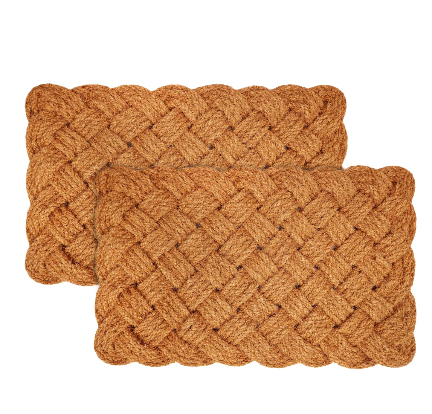 Croft&Cane Rope Woven Doormat - Set of 2 Natural 17x30 Inches Handmade Coir Entryway Mat - Nautical Interwoven Rope Design - Heavy Duty Coconut Fiber Door Mat for Indoor Outdoor Use