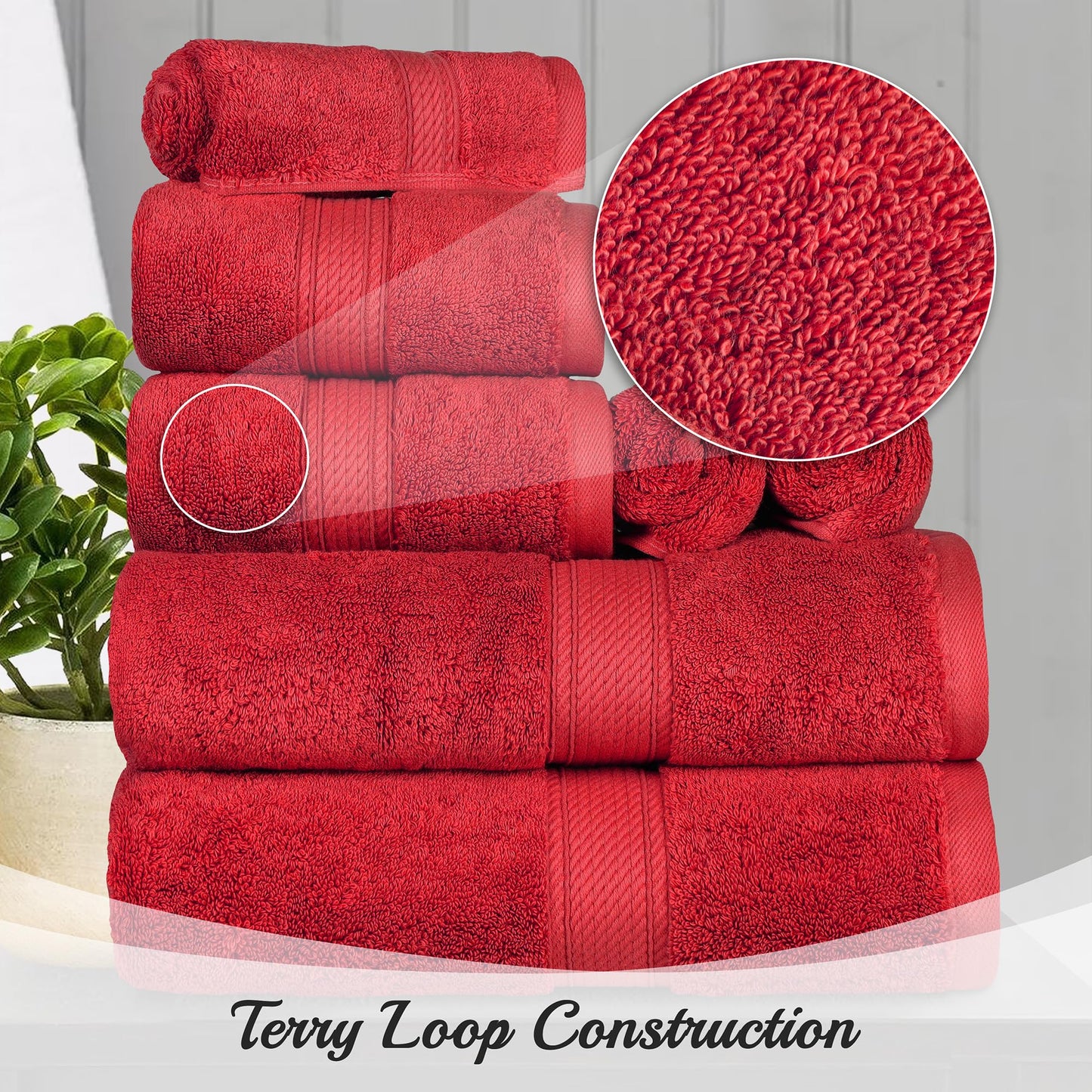 SUPERIOR Egyptian Cotton Pile Heavyweight Bath Sheet, 2 Piece Set, Red