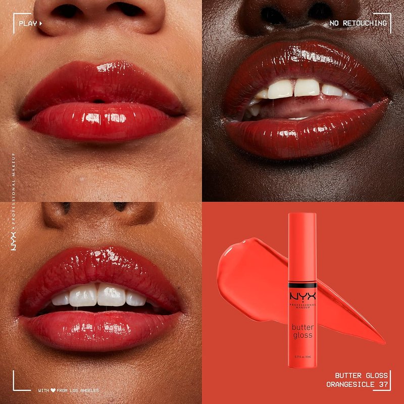 NYX PROFESSIONAL MAKEUP Butter Gloss - Non-Sticky Orange Lip Gloss | Orangesicle (Pack of 2)