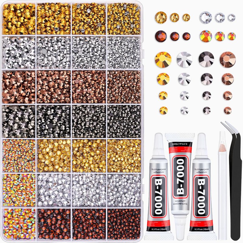 20000Pcs Metallic Rhinestones for Bedazzling Kit with 3Pcs B7000 Jewelry Glue, Resin Rhinestones for Crafting Crafts，Bedazzler Kit Flatback Gems for Clothing Shoes Tumblers Nail Art