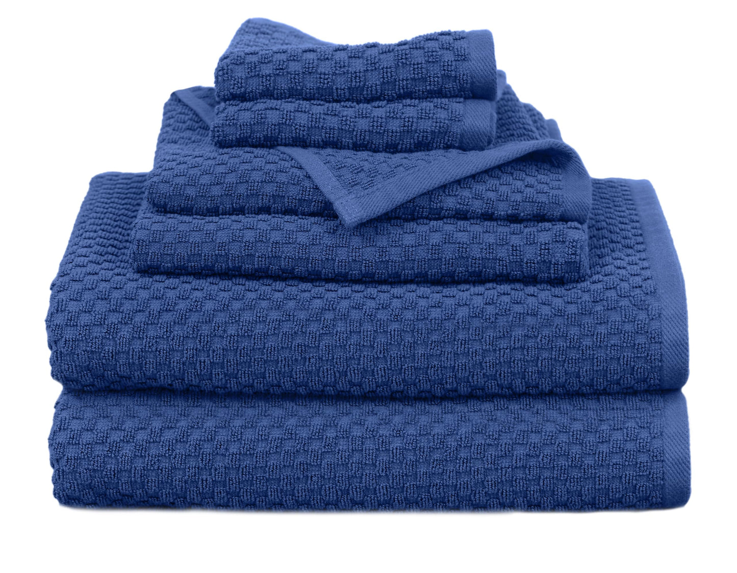 COTTON CRAFT Waffle 6 Piece Towel Set - 100% Cotton - 2 Oversized Luxury Euro Spa Waffle Weave Large Bath Towels, 2 Hand Towels, 2 Washcloths - Absorbent Quick Dry Hotel Bathroom Shower Pool - Blue