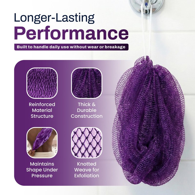 African Net Sponge Authentic (Sapo/Kessa), African Exfoliating Sponge Real African Net Black Owned, African Bath Sponge Back Scrubber, Body Exfoliator Shower Bath Accessories (Violet)