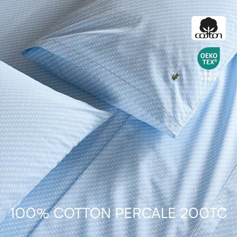 Lacoste Mini Geo Logo 100% Percale Cotton 3-Piece Sheet – Cool, Crisp, Matte, and Durable, Oeko-Tex Certified – Print, Open Air, Twin