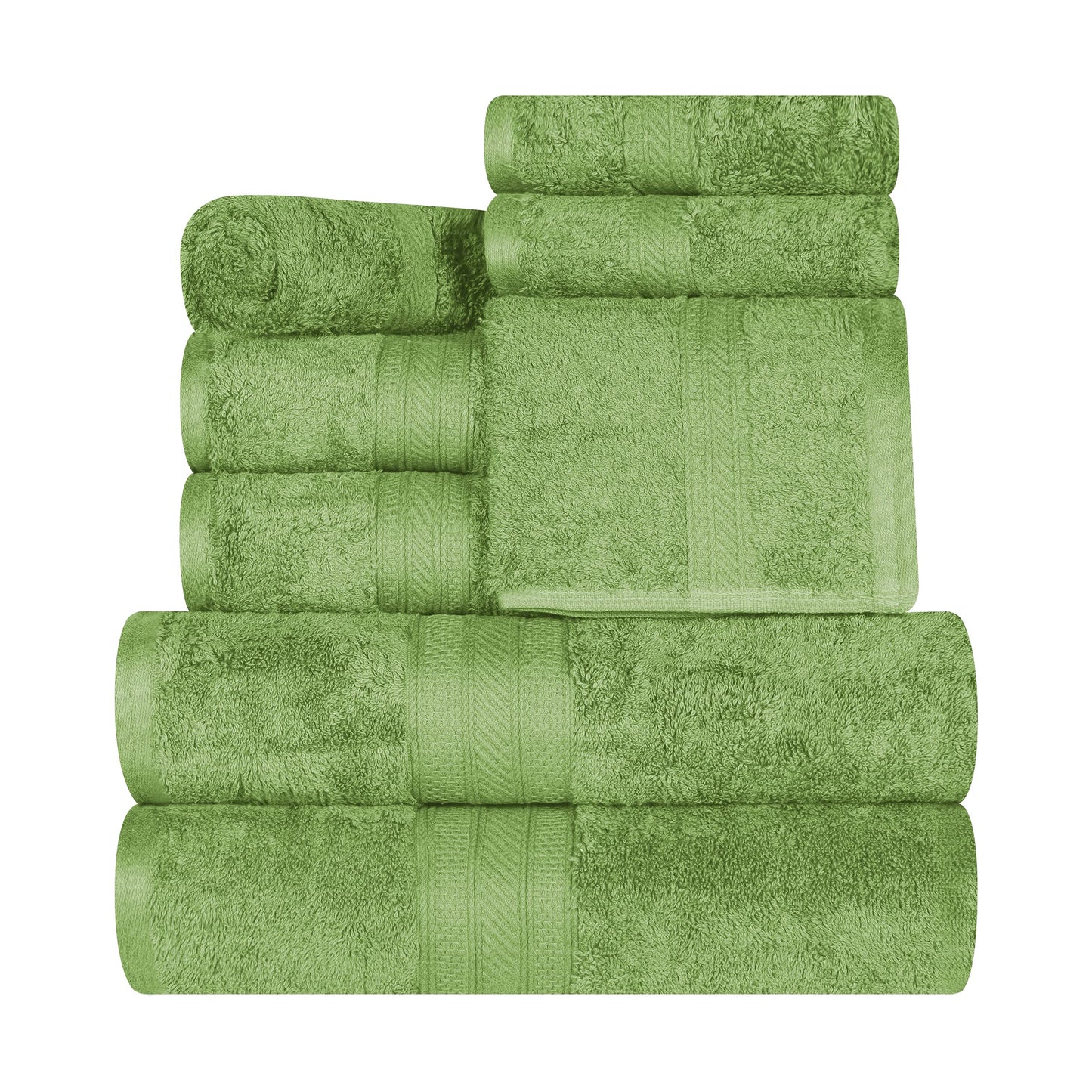 Superior Long Staple 100% Combed Cotton 700GSM 8-Piece Solid Towel Set for Bathroom, Shower-Super Soft, Plush, Assorted 8-Piece Towels, 4 Face/Washcloths, 2 Hand Towels, 2 Bath Towels, Green Essence