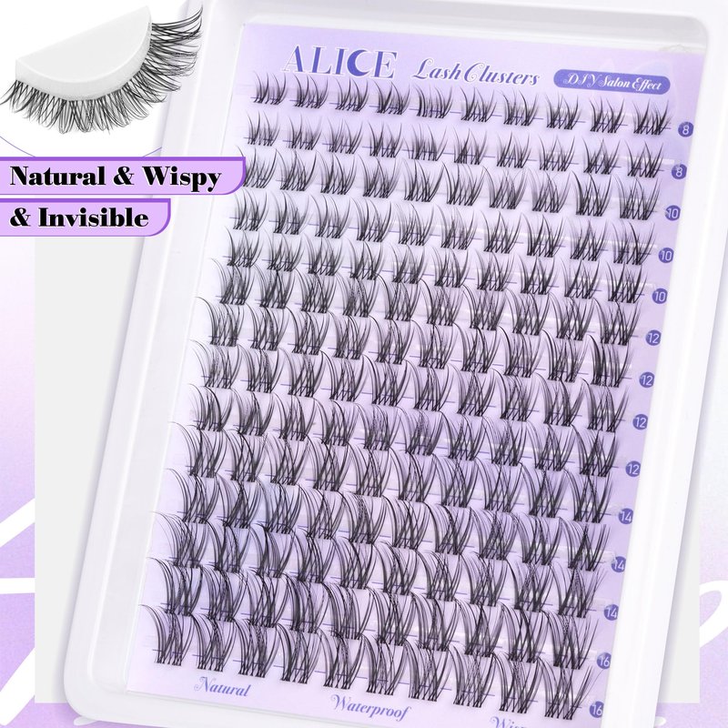 ALICE Natural Lash Clusters Lash Extensions Invisible Band Waterproof 8-16mm Cluster Eyelash Extensions Wispy Eyelash Clusters Individual Lashes Cluster Lashes