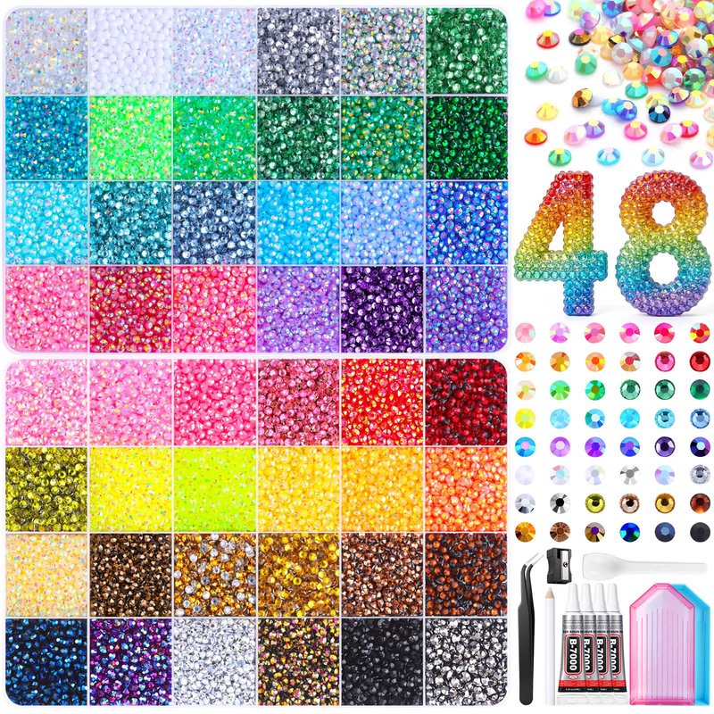 JOICEE 48000Pcs Resin Jelly Rhinestones for Bedazzling, 48 Colors 3mm Colorful Flatback Rhinestones Gems for Nails Face Makeup Tumblers DIY Jewelry Crafts