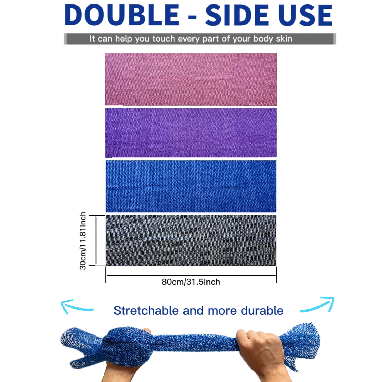 SPMKTBOZAI 4 Pack African Net Sponge for Women and Men – Extra Long Nylon Bath & Back Scrubber, Stretchable Exfoliating Shower Body Scrubber for Daily Use, Travel Portable Spa Gift