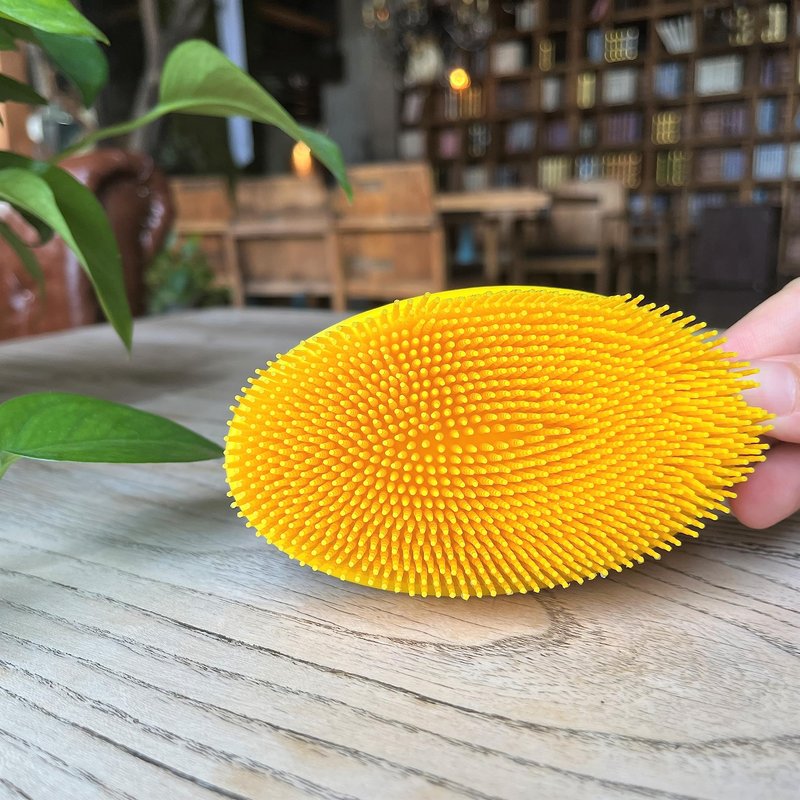 Premium Sensory Brush for Kids or Autism,Soft Silicone Body Scrubber,2 in 1 Sensory Room Occupational Therapy Sensory Brushes,Silicone Loofah,Pet Shower Brush Bath Brush Shampoo Brush(Oval-Yellow)