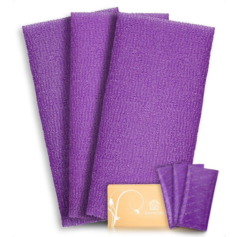 CasaVida Exfoliating Washcloth Back Scrubber, Purple x 3