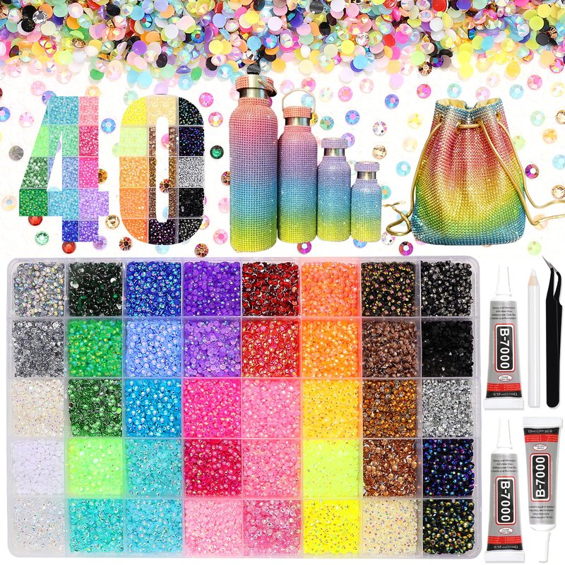BELICEY Resin Bedazzling Kit 3MM AB Color Flatback Jelly Rhinestones for Bedazzling 40 Brids Diamond Art Crystals Bedazzling Gem for DIY Craft Clothing Nails Makeup with Tweezers Pen