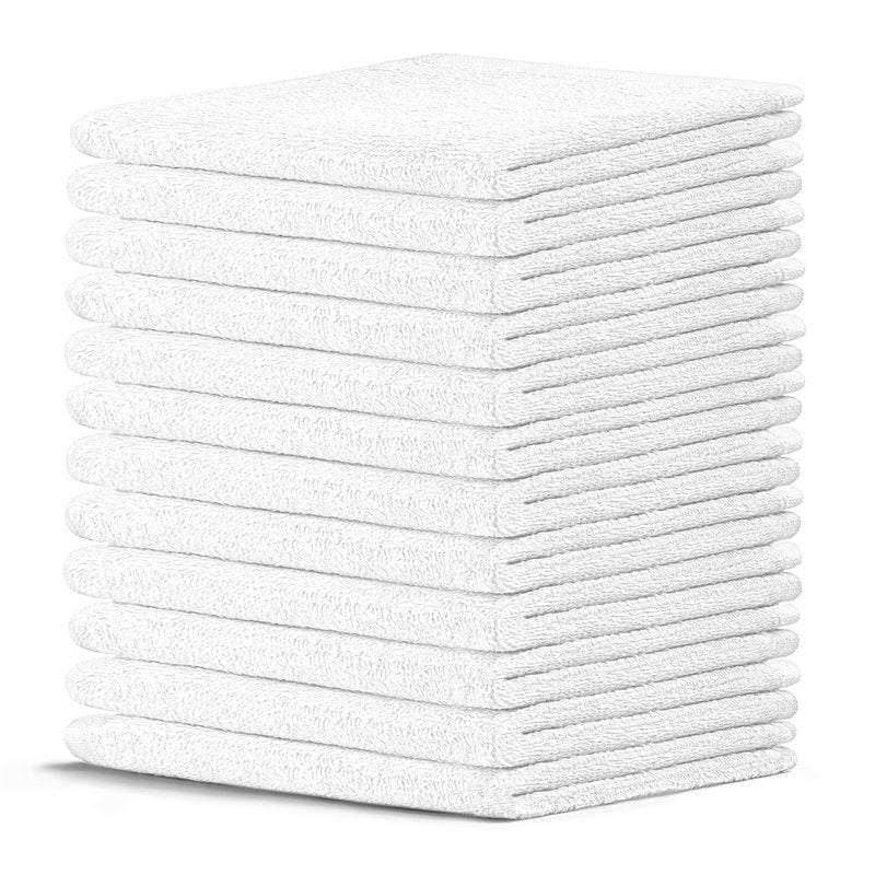 Crystal Ridge Cotton Wash Cloths 12 Pack - Washcloths for Showering, Face and Body, Soft and Highly Absorbent Multipurpose Towels for Bathroom, Kitchen, Spa and Gym - Wash Rags 12 x12 (White)