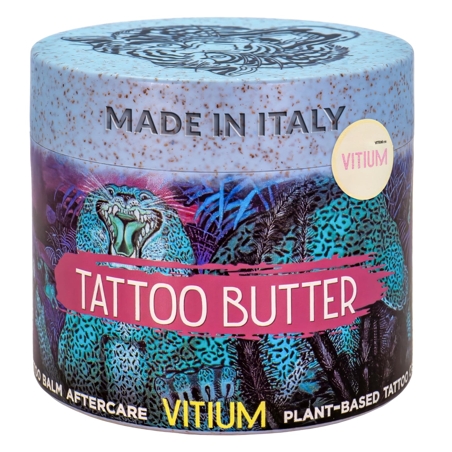 VITIUM Tattoo Butter Aftercare Balm 5oz, Vegan, Brightens & Heals New & Old Tattoos, Signature Tropical Italian Scent, Shea, Mango, Calendula, Glide for Tattoo Artists, Made in Italy, No Petroleum