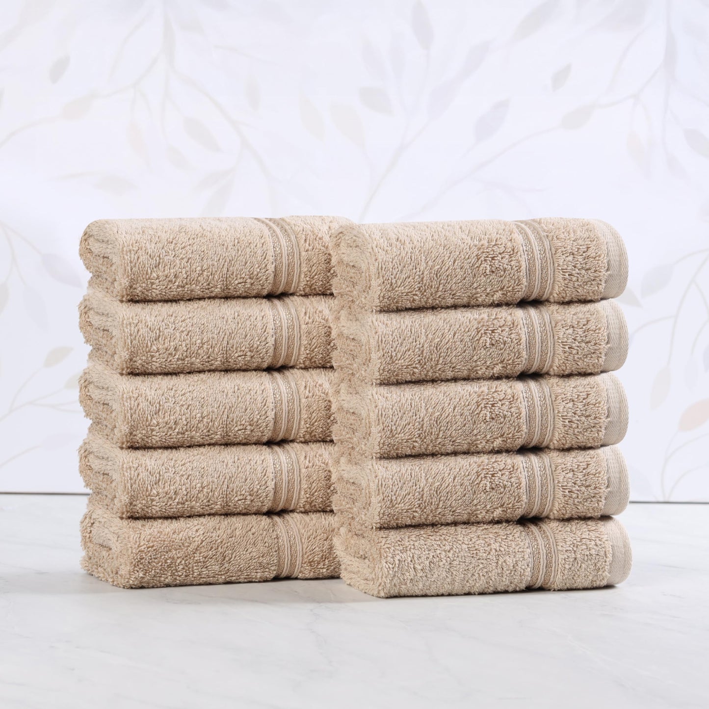 Superior Egyptian Cotton 10-Piece Face Towel Set , Small Towels For Facial, Spa, Quick Dry, Absorbent Towels, Bathroom Accessories, Guest Bath, Home Essentials, Washcloth, Airbnb, Taupe