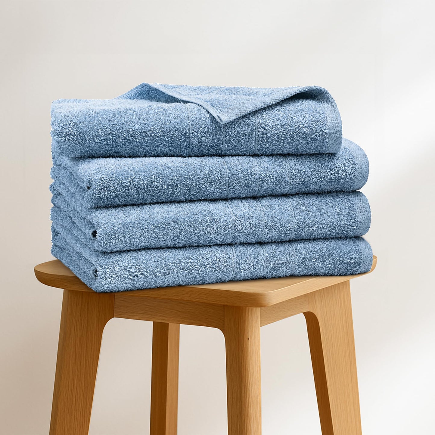 Novo Home Bath Towels Set of 4 – 100% Cotton Sky Blue Extra Large Towels for Bathroom, Spa Use (55x28 in) – Super Soft and Quick Dry Large Bath Sheets for Adults