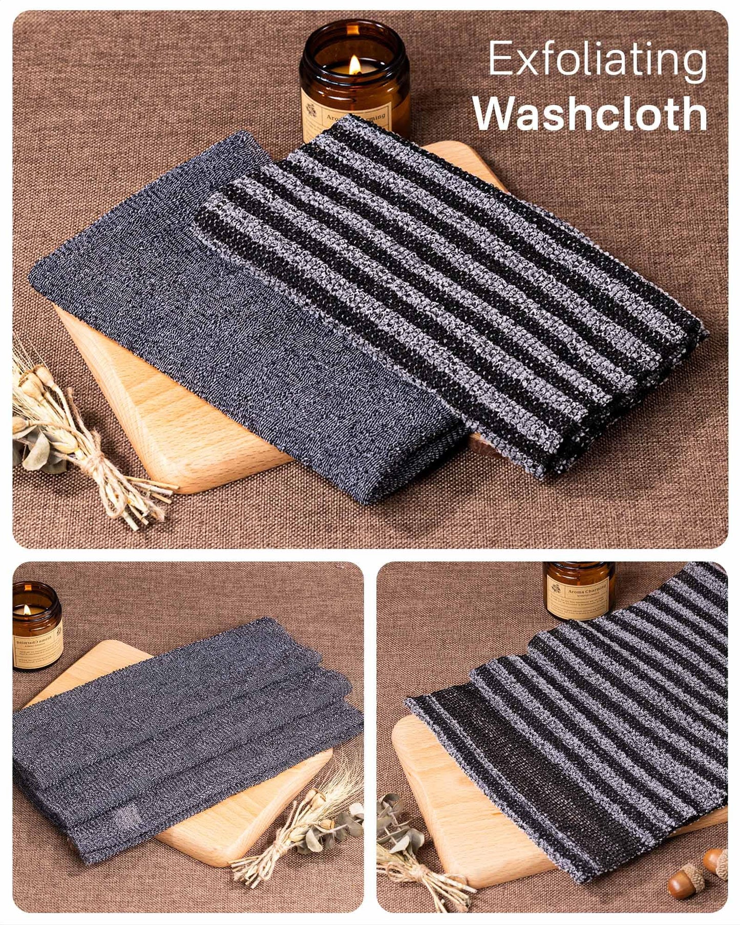 Yiclick Exfoliating Washcloth Towel, Back Scrubber for Shower for Women, Exfoliating Body Scrubber, Loofah Sponge Wash Cloth, Korean Japanese Exfoliating Shower Towel, Exfoliator Washer for Bath