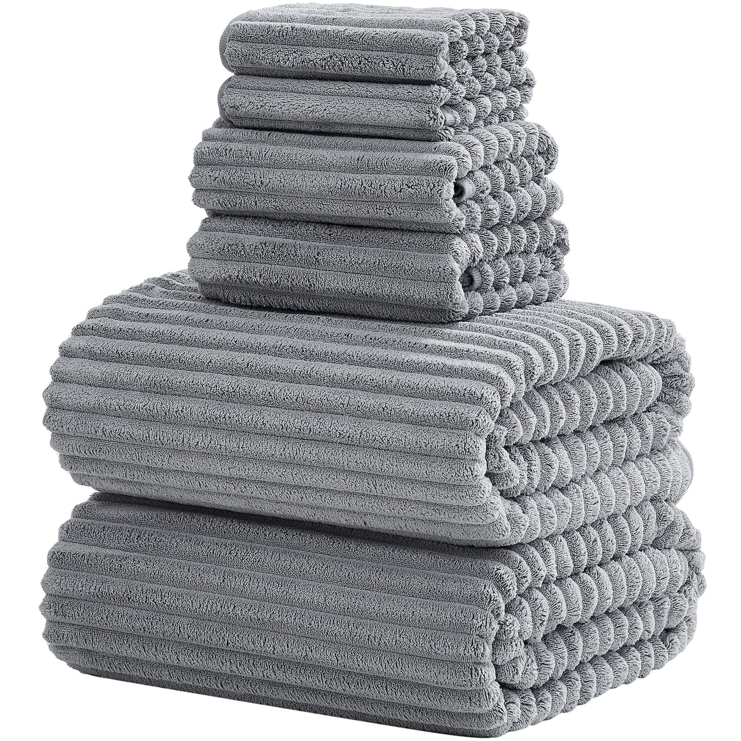 NALIVO 6-Piece Bath Towel Set(30"x60"), 2 Large Bath Towel Sheets, 2 Hand Towels and 2 Washcloths - Highly Absorbent Quick Dry Microfiber,Ultra Soft Towel Set for Bathroom (Grey)