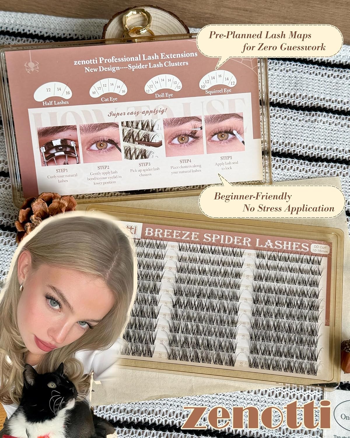 Spider Breeze Lash Clusters - DD Curl 180PCS Natural Wispy Eyelash Extensions | Kim K Style with Invisible Band