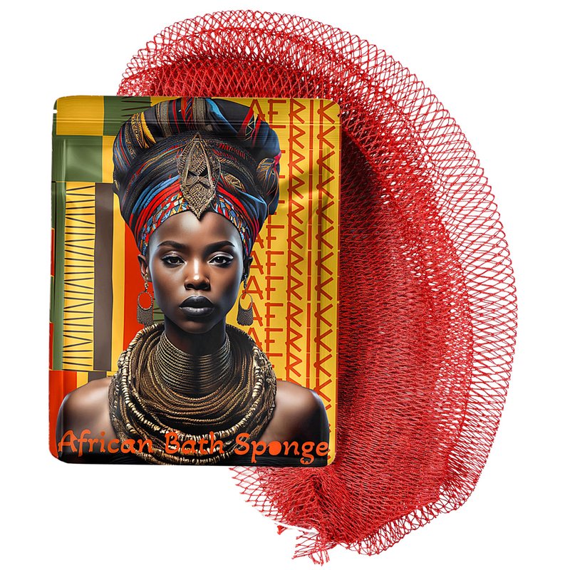 African Net Sponge, Premium Authentic Exfoliating Body Scrubber, Extra Long Stretch Bath Sponge for Shower, Deep Exfoliating Washcloth for Smooth Skin, 1 Pack (Rust)