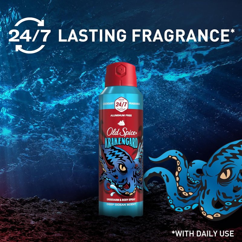 Old Spice Body Spray for Men - Aluminum Free, 24/7 Odor Protection & Lasting Freshness | Krakengard, 5.1 oz (Pack of 2)