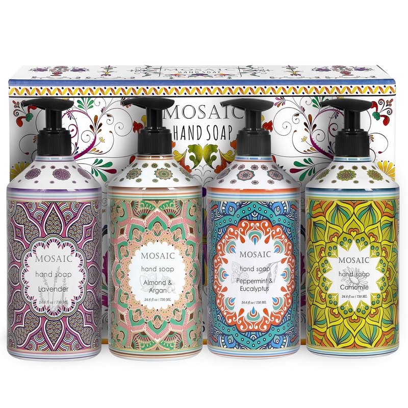 Anatolia Daphne Liquid Hand Soap Gift Set - Lavender, Almond & Argan, Peppermint & Eucalyptus, Chamomile | 4 x 24.6 Fl Oz Bottles