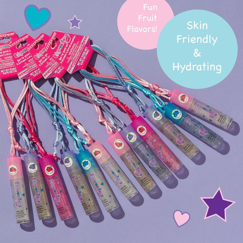 Skiennix 12pc Fruit Flavored Lip Gloss Necklace Set - Non-Toxic Wearable Gloss | Perfect Party Favors for Kids & Teens